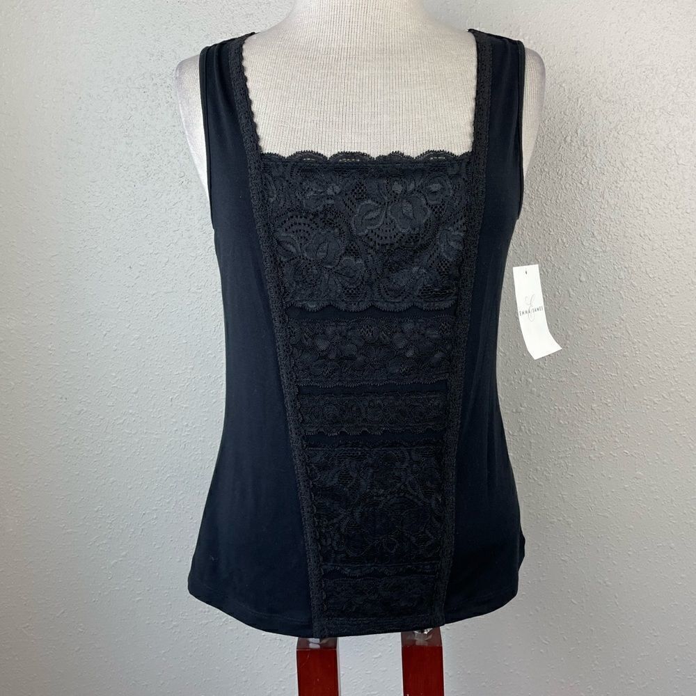 NWT Emma James Womens Black Lace Tank Top Size M